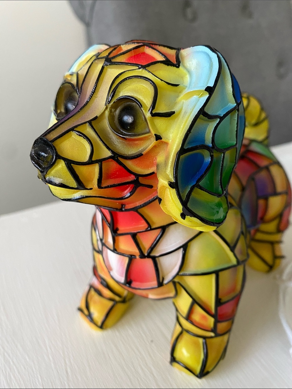 Tiffany Style Lamp Colorful Mosaic Dog Figurine LED Light, USB - Picture 8 of 11